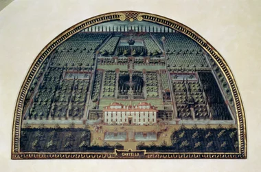 Villa di Castello de uma série de lunettes retratando vistas das villas Medici, 1599 (têmpera no painel)